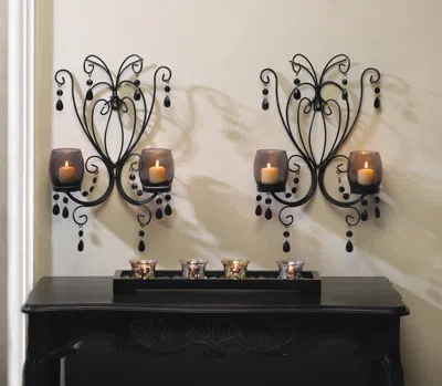 Actifo Beaded Candle Wall Sconce Pair - Black