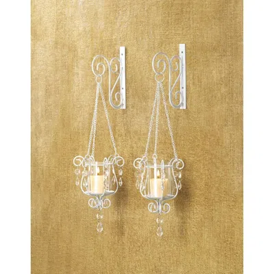 Actifo Beaded Pendant Wall Candle Holder Pair - White