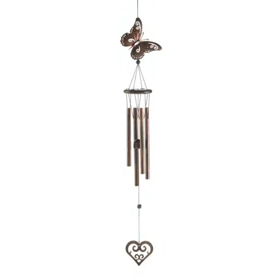 Actifo Butterfly And Heart Wind Chimes 31.5" - Multicolor In Brown