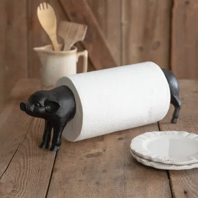 Actifo Cast Iron Pig Paper Towel Holder In Black