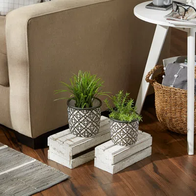 Actifo Cement Flower Pot Set Dark Gray Lattice Design - Dark Grey