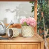 Actifo Cement Flower Pot Set Gold Abstract Design - Multicolor