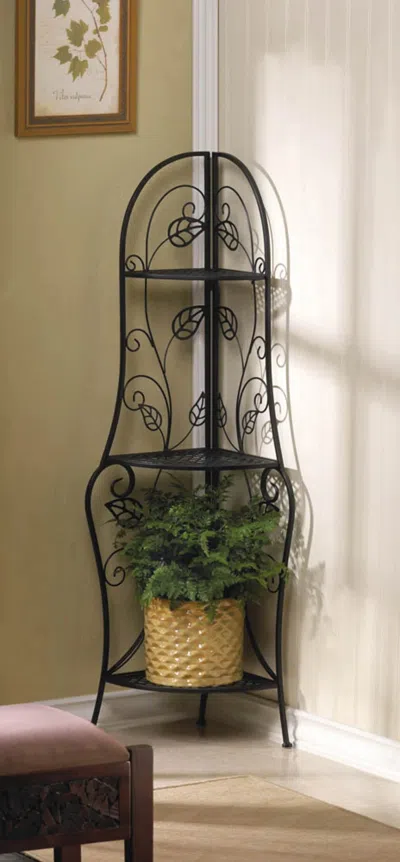 Actifo Corner Three-shelf Unit With Leaf Design - Black