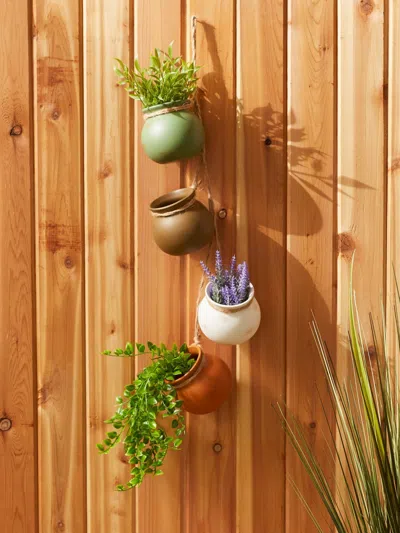 Actifo Dangling Pots Decor In Earth Tones - Multicolor