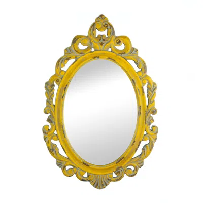 Actifo Distressed Vintage-look Ornate Mirror In Yellow