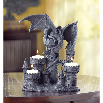 Actifo Dragon And Castle Candle Holder - Dark Grey In Gray