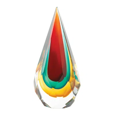 Actifo Faceted Teardrop Art Glass Sculpture - Multicolor
