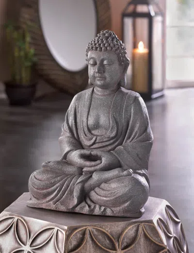 Actifo Fiberglass Buddha Statue 12" - Grey In Gray