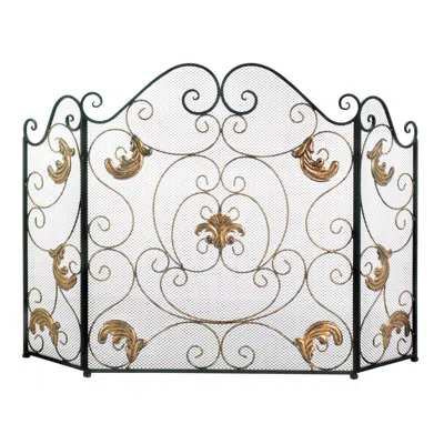 Actifo Fleur De Lis Fireplace Screen With Golden Accents - Black
