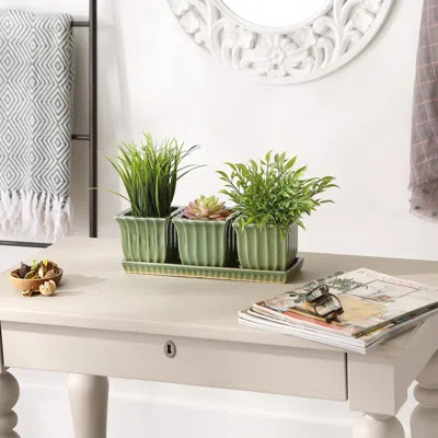 Actifo Mini Planter Set Green Square - Green In White