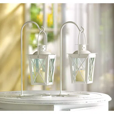 Actifo Mini Railroad-style Candle Lantern Pair - White