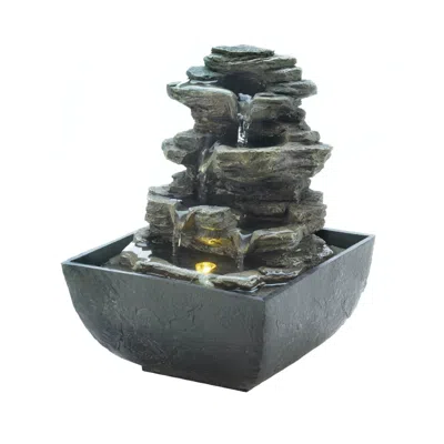 Actifo Multi-level Tiered Rocks Lighted Tabletop Fountain - Grey In Gray