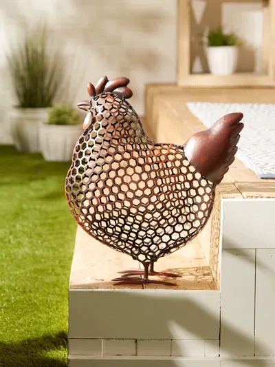 Actifo Open Geometric Frame Metal Chicken Sculpture - Brown