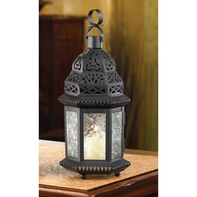 Actifo Pressed Glass Moroccan Candle Lantern 10" - Black