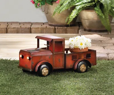 Actifo Red Truck Planter With Solar-powered Headlights - Red