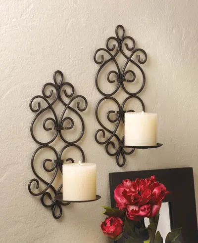 Actifo Scrolled Wall Sconce Pair - Brown In Black