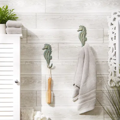 Actifo Seahorse Wall Hooks Set Of 2 - Green In Gray