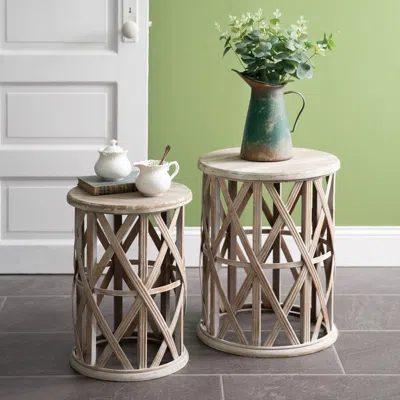 Actifo Set Of Two Basket Weave Accent Tables In Gray