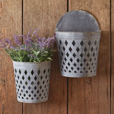 Actifo Set Of Two Open Weave Wall Hanging Buckets In Gray