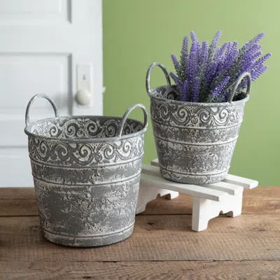 Actifo Set Of Two Stone Valley Metal Buckets In Gray
