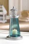 Actifo Tinted Glass Lighthouse Candle Lantern - Silver