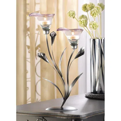 Actifo Two-blossom Calla Lily Candle Holder - Black In Metallic