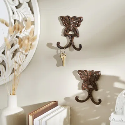 Actifo Wall Hooks Set Of 2 Butterfly Design - Dark Brown