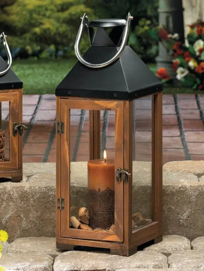Actifo Wood And Metal Candle Lantern 19" - Brown
