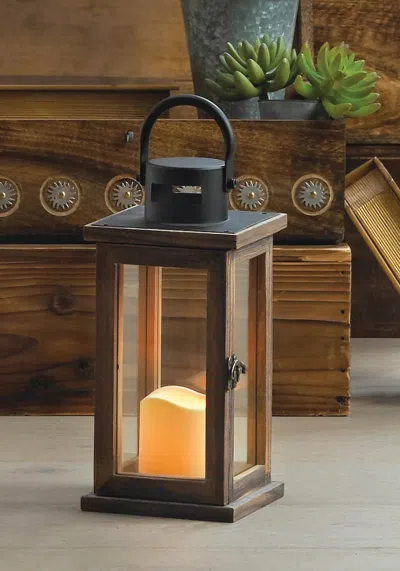 Actifo Wood Lantern With Led Candle 11" - Multicolor In Brown