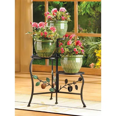 Actifo Wrought Iron Apple Triple Plant Stand - Black