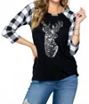 Acting Pro Contrast Long Sleeve Deer Patch Top In Black In Multi