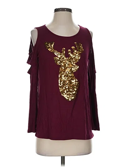 Pre-owned Acting Pro Long Sleeve Top Burgundy Cold Shoulder Neckline Tops