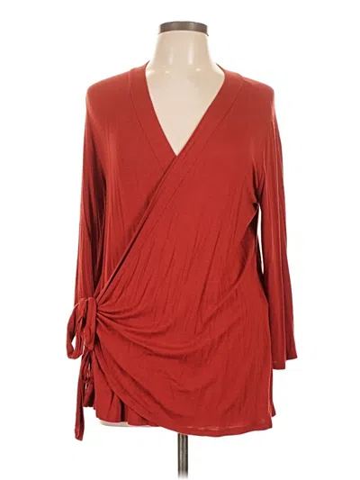 Pre-owned Acting Pro Long Sleeve Top Red Plunge Neckline Tops