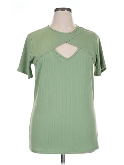 Pre-owned Acting Pro Short Sleeve Top Green Keyhole Neckline Tops