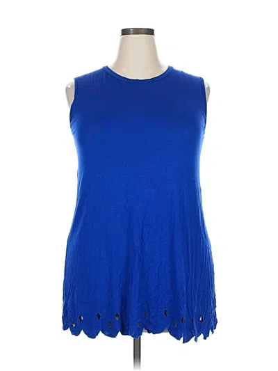 Pre-owned Acting Pro Sleeveless Top Blue Keyhole Neckline Tops