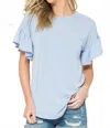 Acting Pro Solid Ruffle Sleeve Top In Blue In Blue