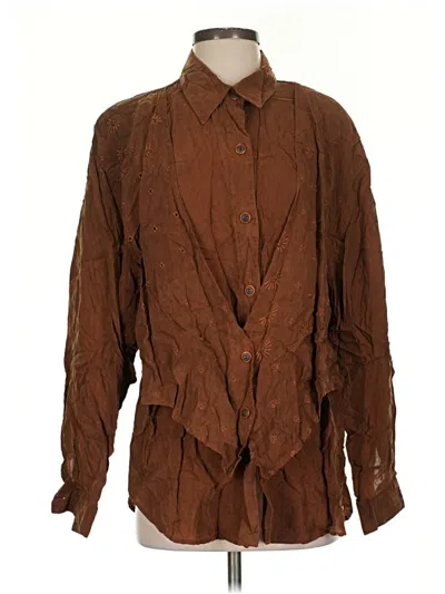 Pre-owned Action Wear U.s.a. Long Sleeve Blouse In Brown