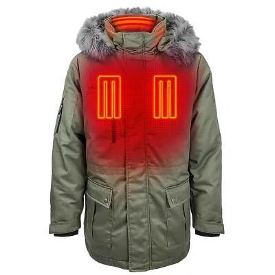 Pre-owned Actionheat 5v Men's Battery Heated Parka Jacket In Green