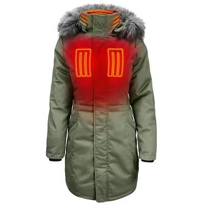 Pre-owned Actionheat 5v Women's Battery Heated Parka Jacket In Green