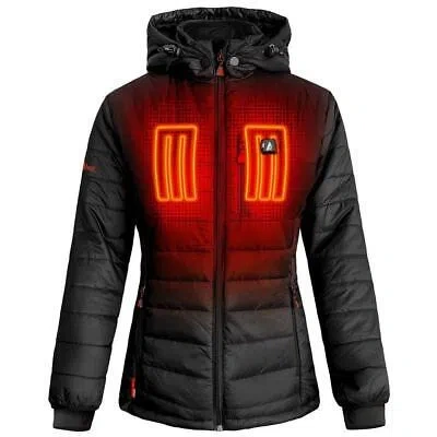 Pre-owned Actionheat Open Box  5v Battery Heated Insulated Puffer Jacket W/ Hood - Women's In Black
