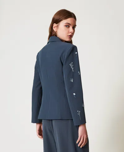 Actitude By Twinset Blazer Avec Broderie Florale In Blue