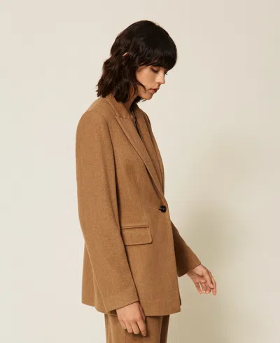 Actitude By Twinset Blazer En Laine Mélangée À Chevrons In Toffee Chevrons