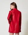 Actitude By Twinset Blazer Long Effet Cuir In Red