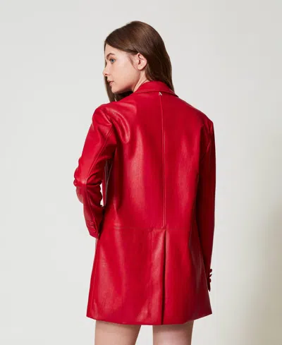 Actitude By Twinset Blazer Long Effet Cuir In Red