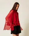 Actitude By Twinset Blouse En Voile Avec Volants In Red