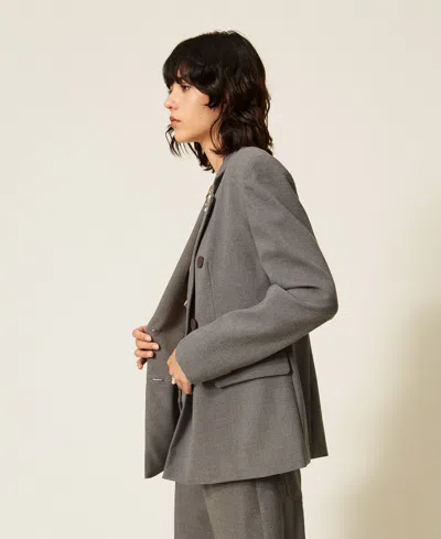 Actitude By Twinset Blouson Croisé En Flanelle In Gris Moyen Chiné