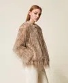 Actitude By Twinset Blouson En Fausse Fourrure Imprimée In Brown