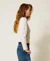 Actitude By Twinset Blouson En Tissu Bouclé Avec Broderies In White