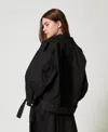 Actitude By Twinset Blouson Perfecto Oversize Avec Ceinture In Black