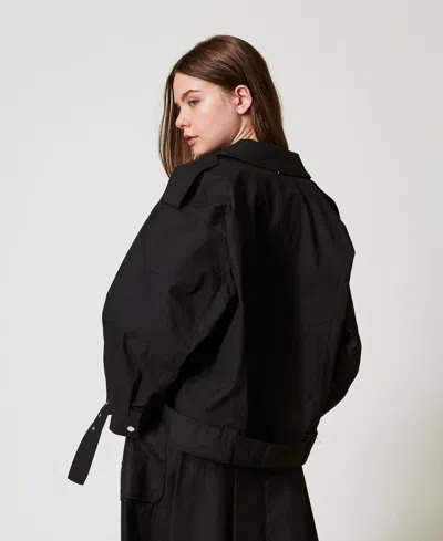 Actitude By Twinset Blouson Perfecto Oversize Avec Ceinture In Black
